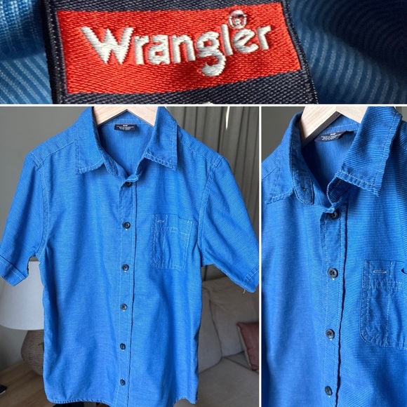 Wrangler Boy’s S/S Blue Striped Button Up Size M8 - Picture 1 of 7